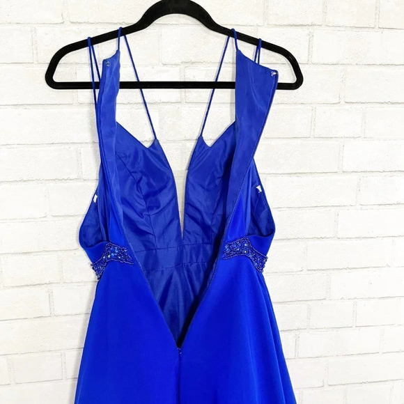 Mac Duggal Royal Blue Beaded A Line Back Cut Out Party Prom Dress Women's Size 2 - Picture 11 of 14